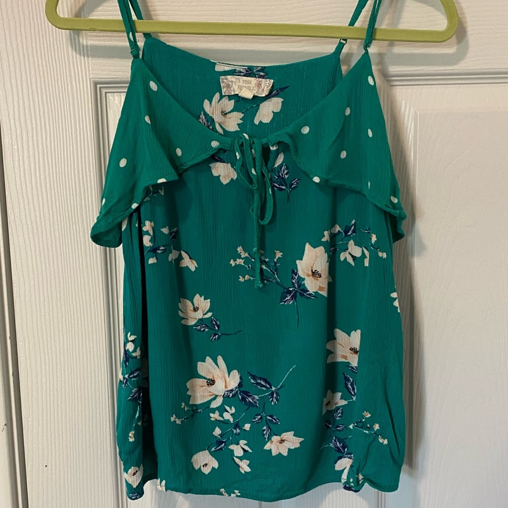 Pink Republic Green and White Floral / Polka Dot Tank Top